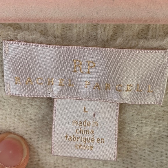 Rachel Parcell Wool Blend Cream Puff Shoulder Bishop Sleeve V-Neck Sweater Sz L - Picture 4 of 11